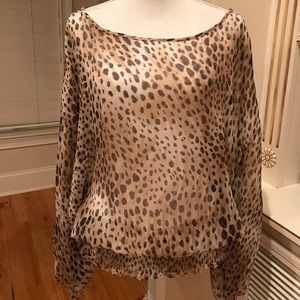Bebe Sheer Oversized Leonard Print  Top Size M